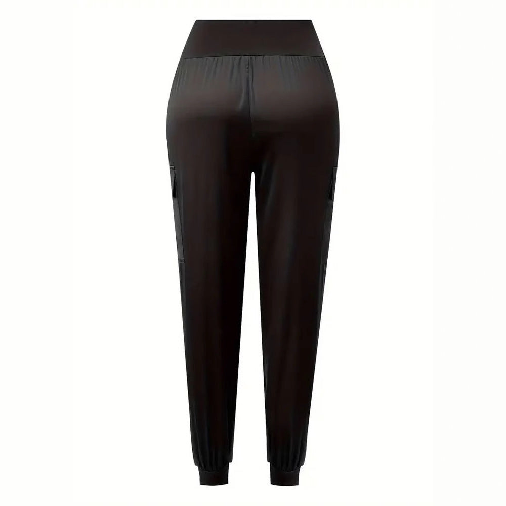 Damen Satin-Cargo-Hose mit elastischem Bund und praktischen Taschen Drune