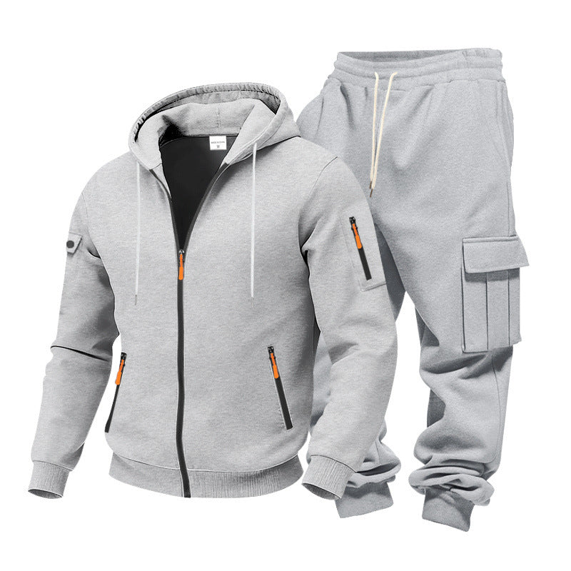 Herren Funktionales Cargo-Sweatset mit Kapuzenjacke und Mehrfachtaschen-Jogger Drune