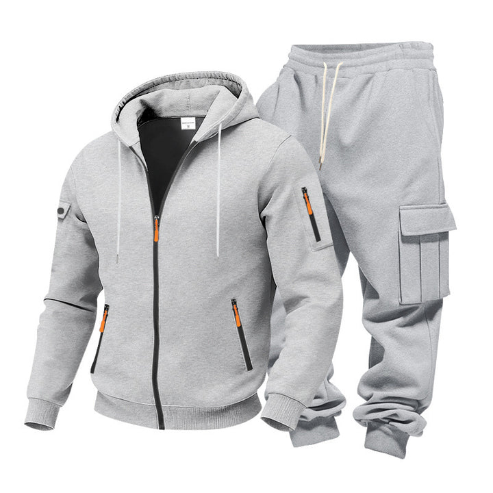Herren Funktionales Cargo-Sweatset mit Kapuzenjacke und Mehrfachtaschen-Jogger Drune