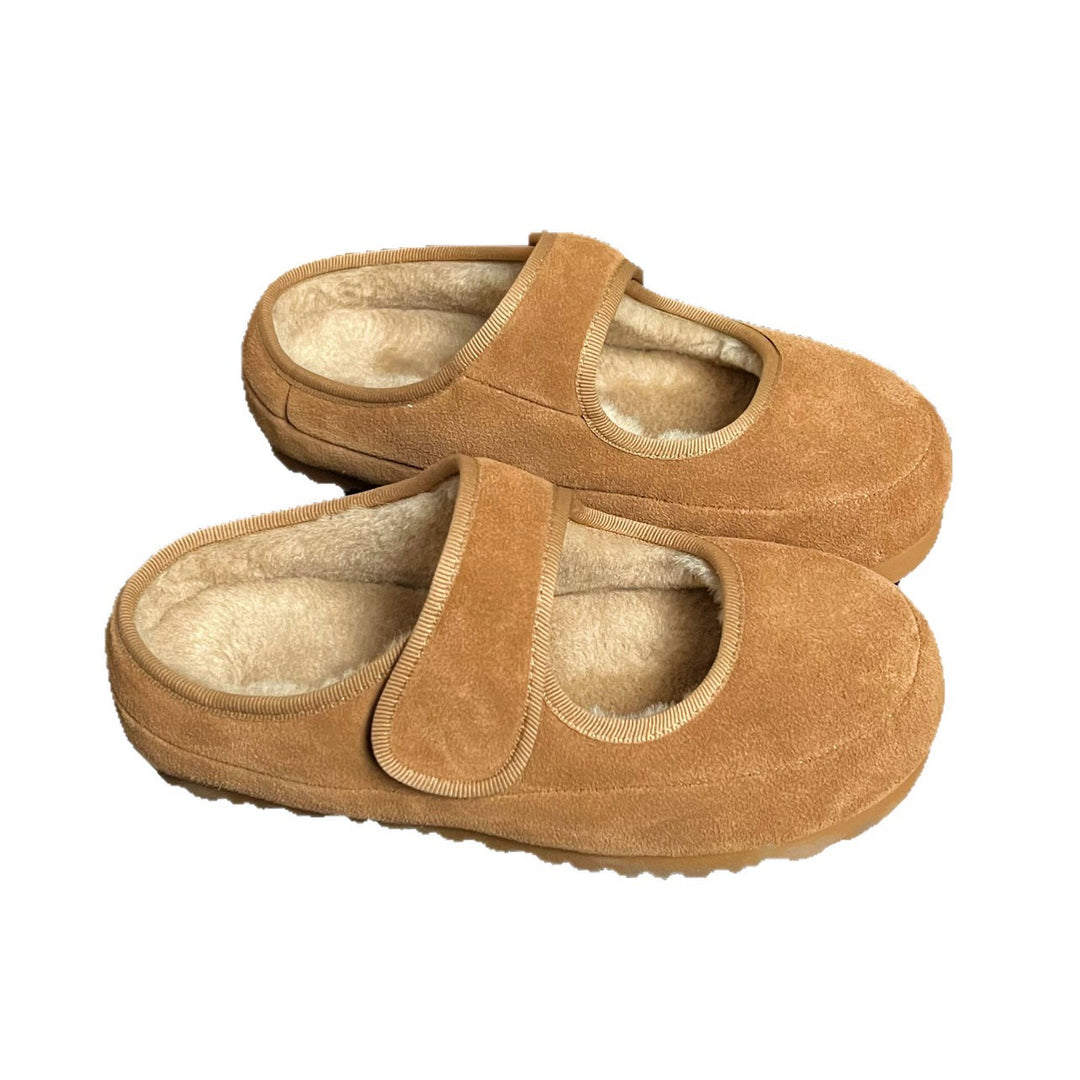 Damen Kuschelige Velours‑Mary‑Jane‑Hausschuhe mit Teddyfutter und Klettverschluss Drune