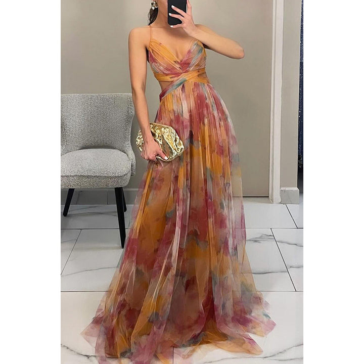 Damen Maxikleid mit kunstvollem Wickeldesign und transparentem Rock Drune
