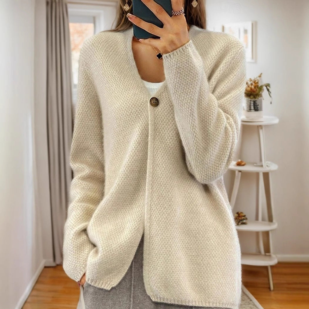 Damen Strickjacke mit feinem Texturmuster und Knopfdetail Drune