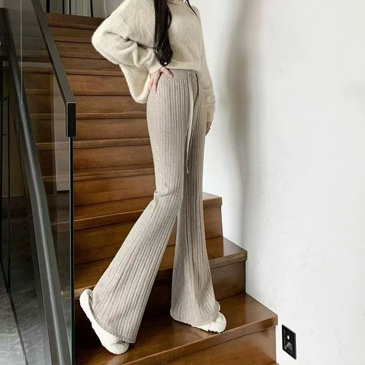 Damen lässige Strickpullover mit hochschließendem Kragen und weit geschnittenen Hosen Drune