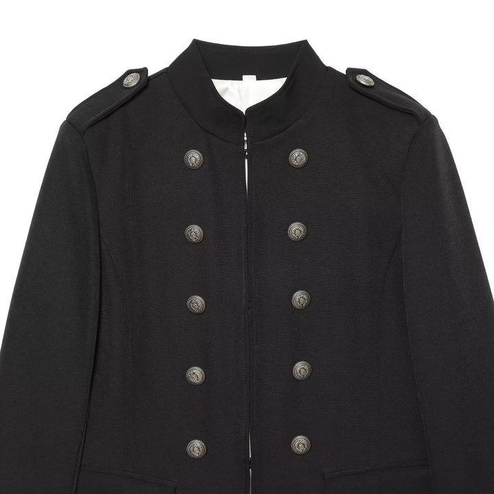Damen Militärisch inspirierte Doppelreihige Kurzjacke mit Stehkragen und Epauletten Drune