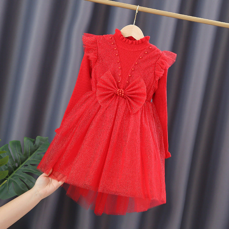 Mädchen Festliches Tüllkleid mit Pailletten und Schleifendetail Drune