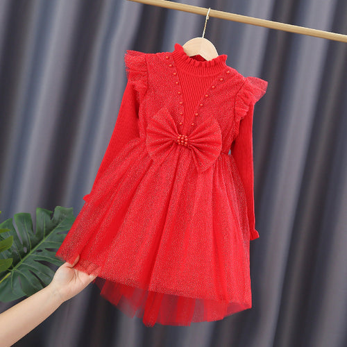 Mädchen Festliches Tüllkleid mit Pailletten und Schleifendetail Drune