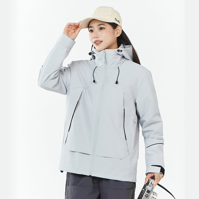 Damen Leichte wind- und wasserabweisende Softshell-Trekkingjacke mit verstellbarer Kapuze Drune