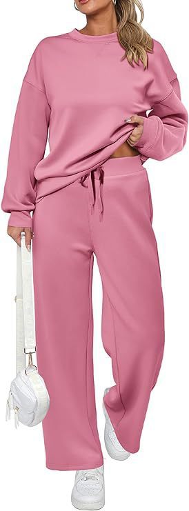 Damen nan zweiteiliges French-Terry Lounge-Set mit oversized Rundhals-Pullover und weitem Highwaist-Jogger Drune