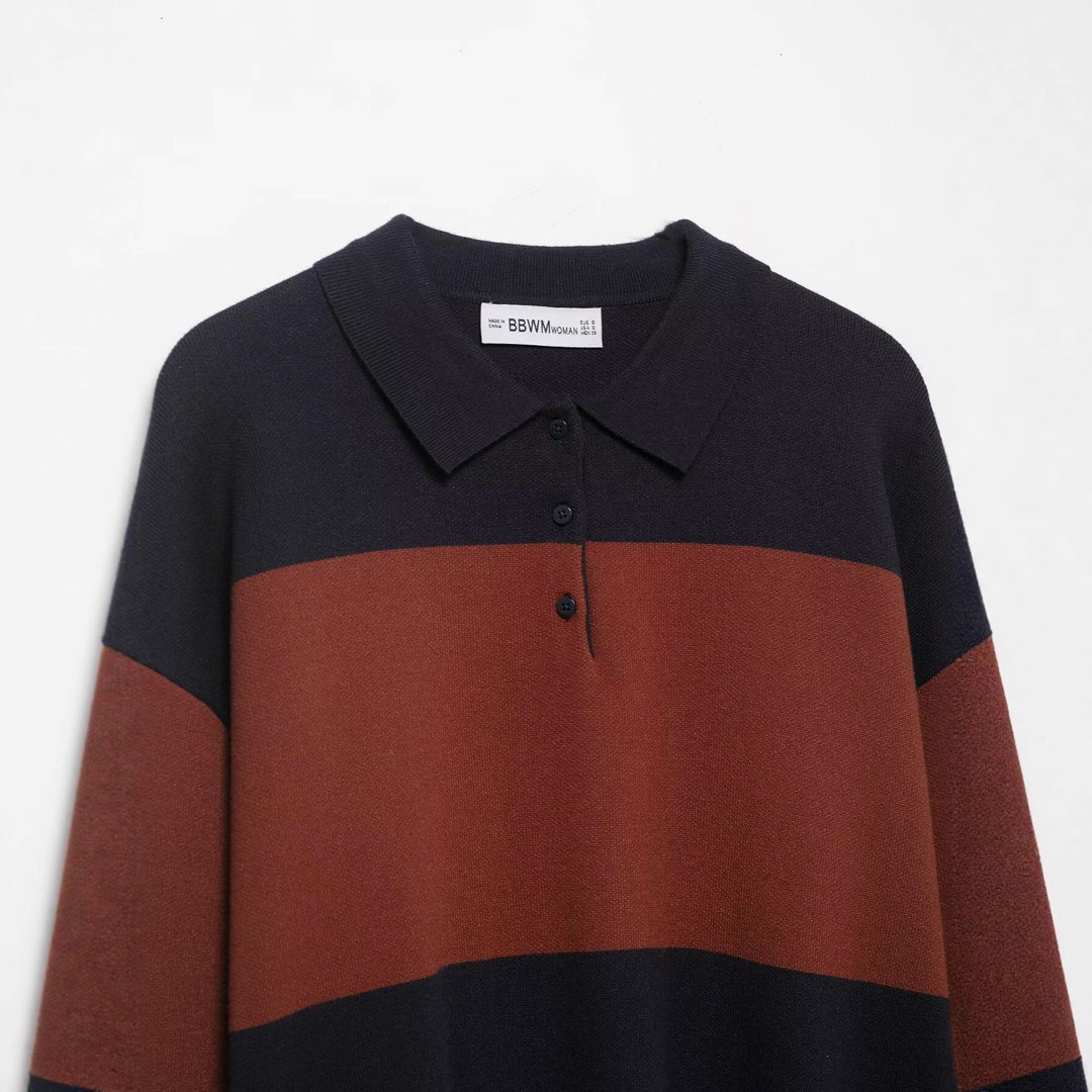 Damen lässiger Poloshirt-Pullover mit überschnittenen Schultern Drune