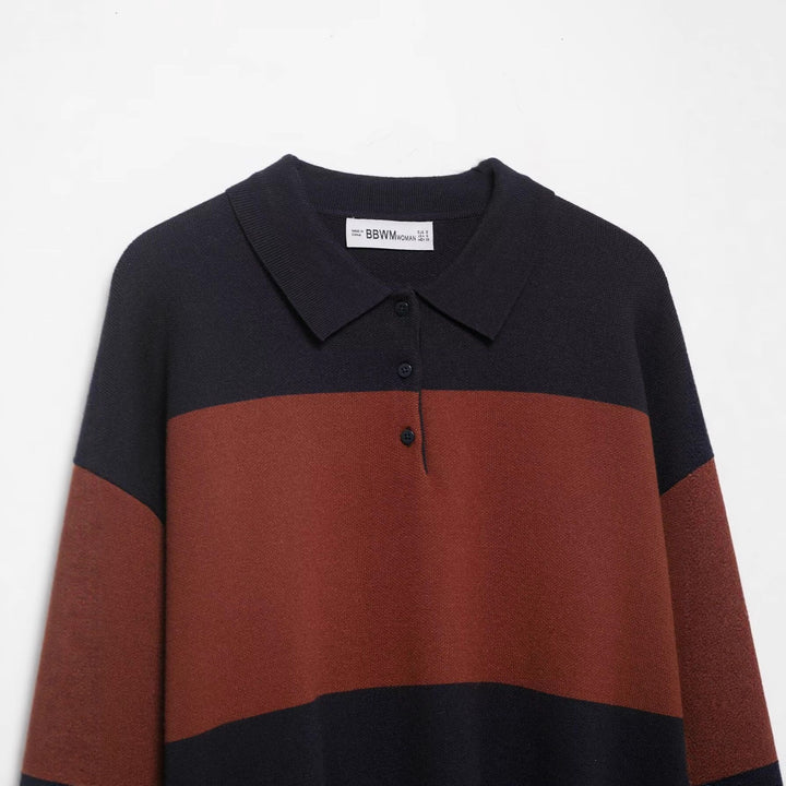 Damen lässiger Poloshirt-Pullover mit überschnittenen Schultern Drune