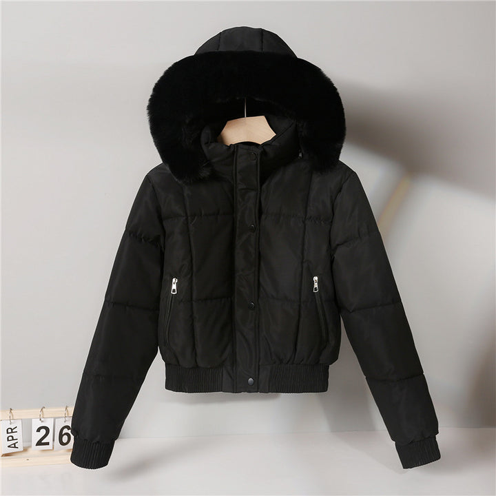 Damen nan kurze gesteppte Bomberjacke mit warmer Kapuze, abnehmbarem Webpelzrand, elastischem Bund und Thermofutter Drune