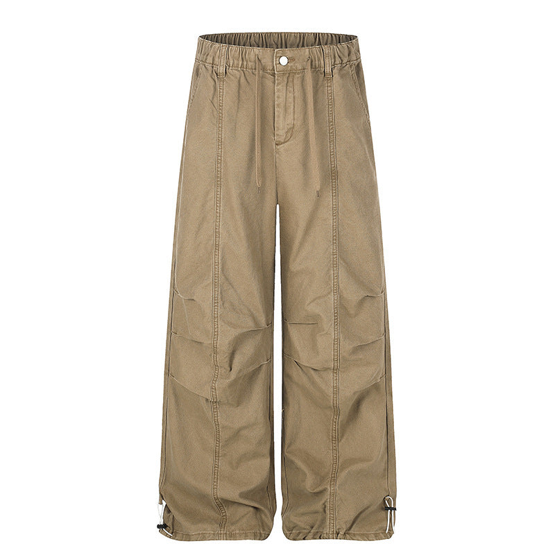 Damen Weite Canvas-Cargo-Palazzo-Hose mit elastischem Komfortbund und verstellbarem Saum Drune