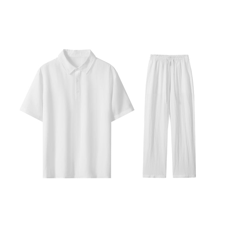Herren Zweiteiliges Lounge-Set aus leichtem Baumwollmix mit Polokragen und Gummizughose Drune