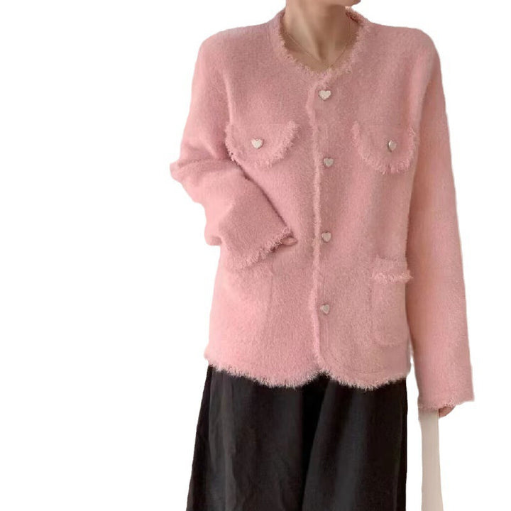 Damen Flauschiger Cardigan mit Herzen-Details Drune