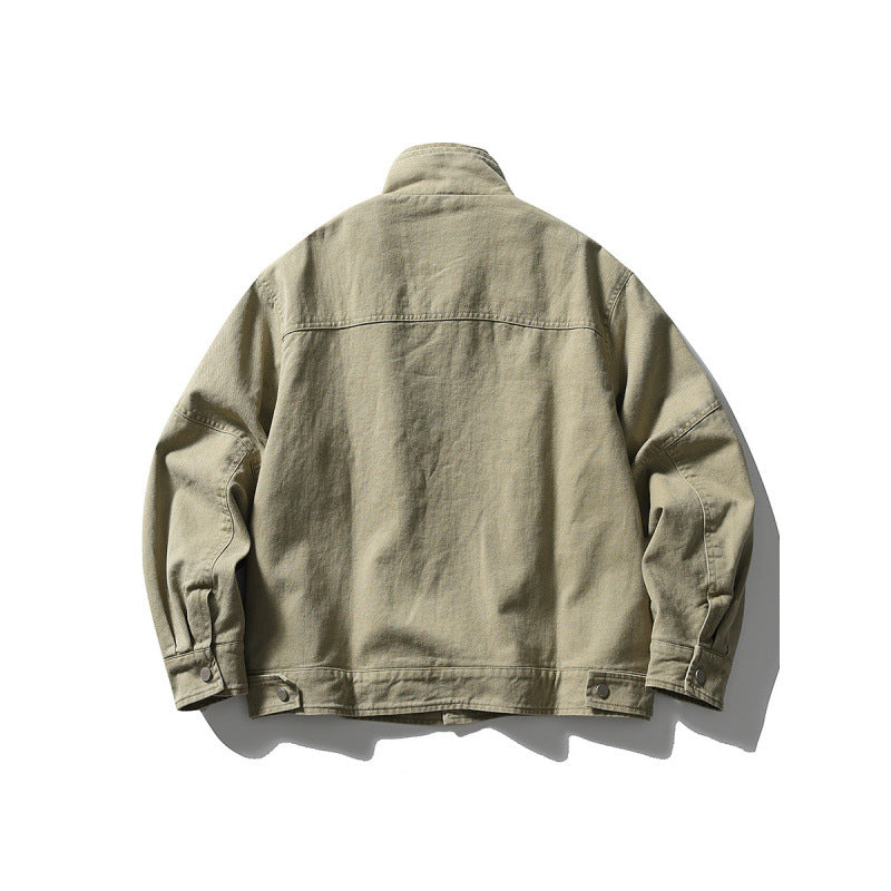 Herren Oversize-Canvasjacke mit Stehkragen, Druckknopf-Front und verdecktem Reißverschlussinneneinsatz Drune