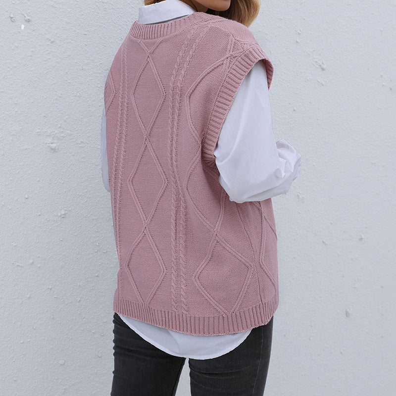 Damen Strickweste mit V-Ausschnitt, Rautenmuster und kastiger Oversize-Silhouette Drune