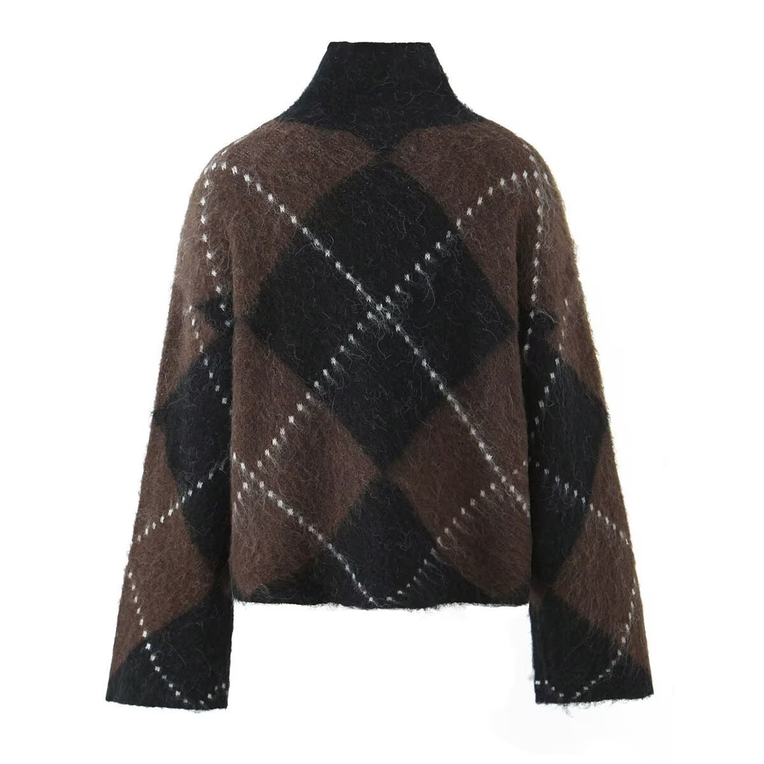 Damen Grobgestrickter Rollkragenpullover mit Argyle‑Muster Drune