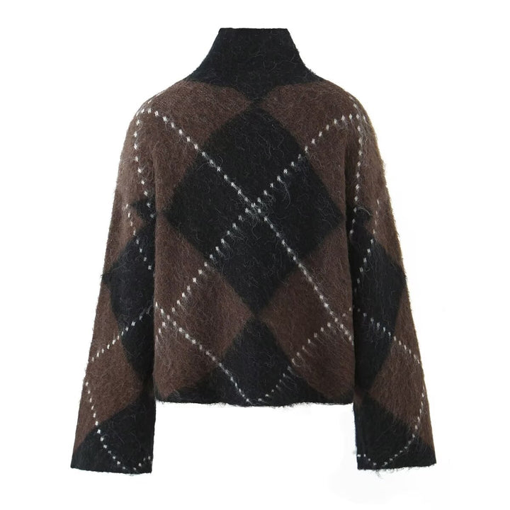 Damen Grobgestrickter Rollkragenpullover mit Argyle‑Muster Drune