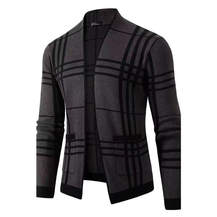 Herren modische Strickjacke mit modernem Karo-Muster und praktischen Taschen Drune
