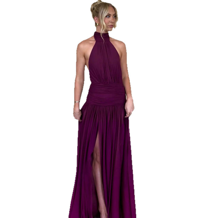 Damen Elegantes Maxikleid mit hochgeschlossenem Design und verführerischem Schlitz Drune