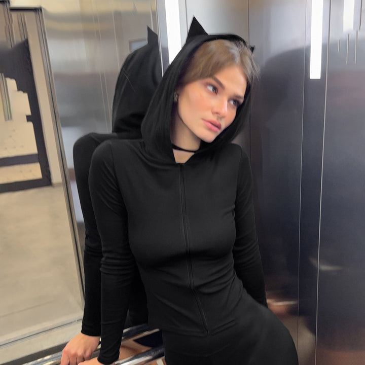 Damen Taillierte Kapuzenjacke mit Reißverschluss und schlanker Silhouette Drune