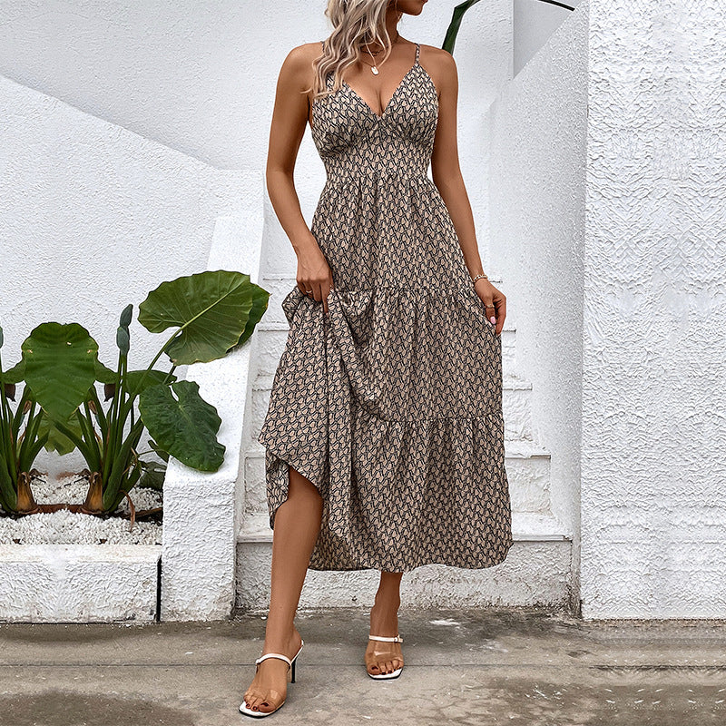 Damen Maxikleid mit Spaghettiträgern und Rüschendetails Drune