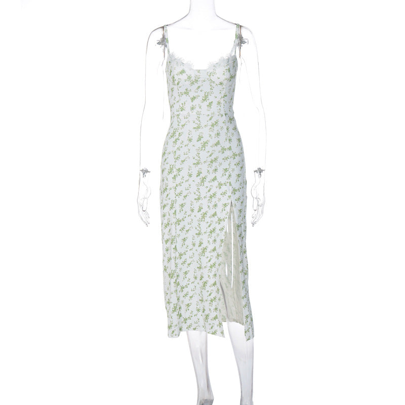 Damen Blumengebürtetes Midi-Kleid mit elegantem Schlitz Drune