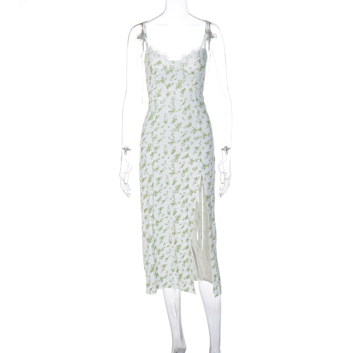 Damen Blumengebürtetes Midi-Kleid mit elegantem Schlitz Drune