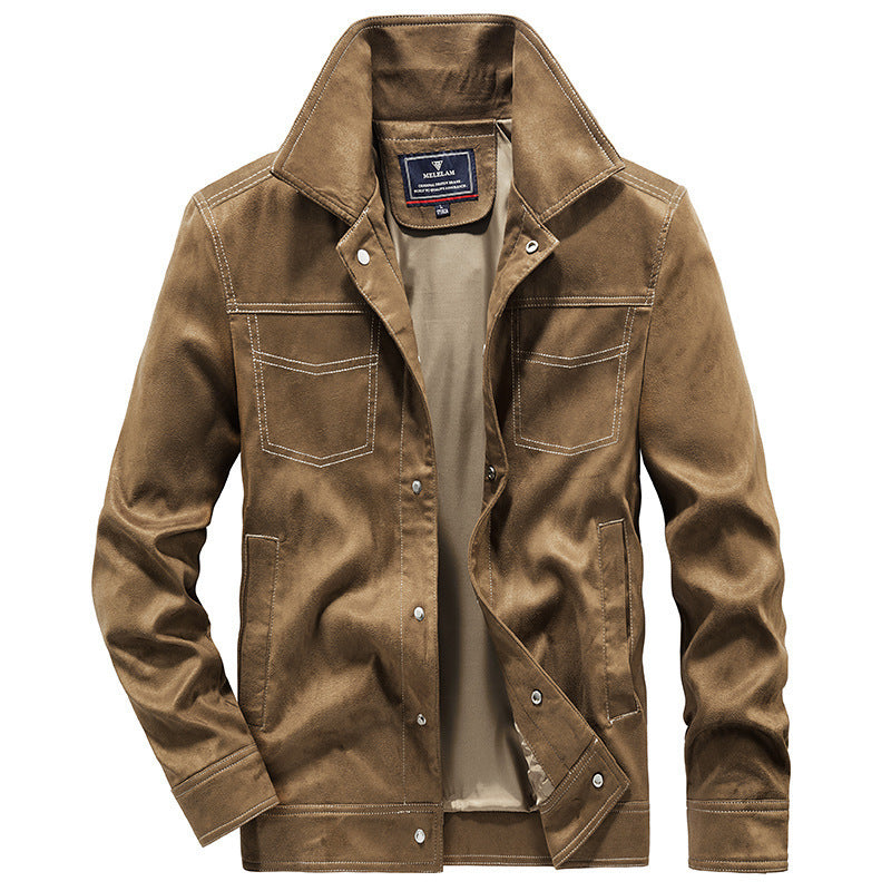 Herren Veloursimitation-Truckerjacke mit Kontrastnähten und Overshirt-Schnitt Drune