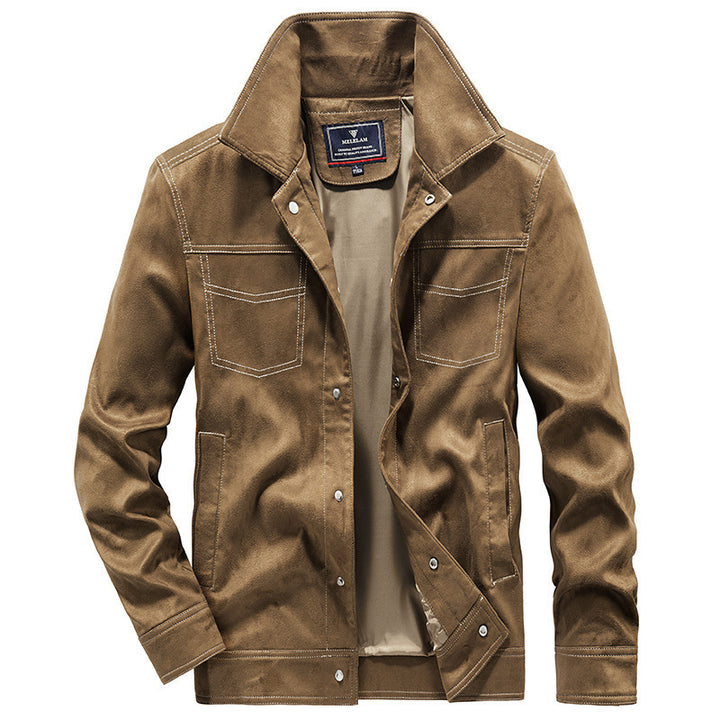 Herren Veloursimitation-Truckerjacke mit Kontrastnähten und Overshirt-Schnitt Drune