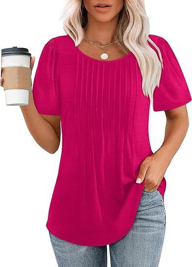 Damen Sommer T-Shirt mit Falten-Design Drune