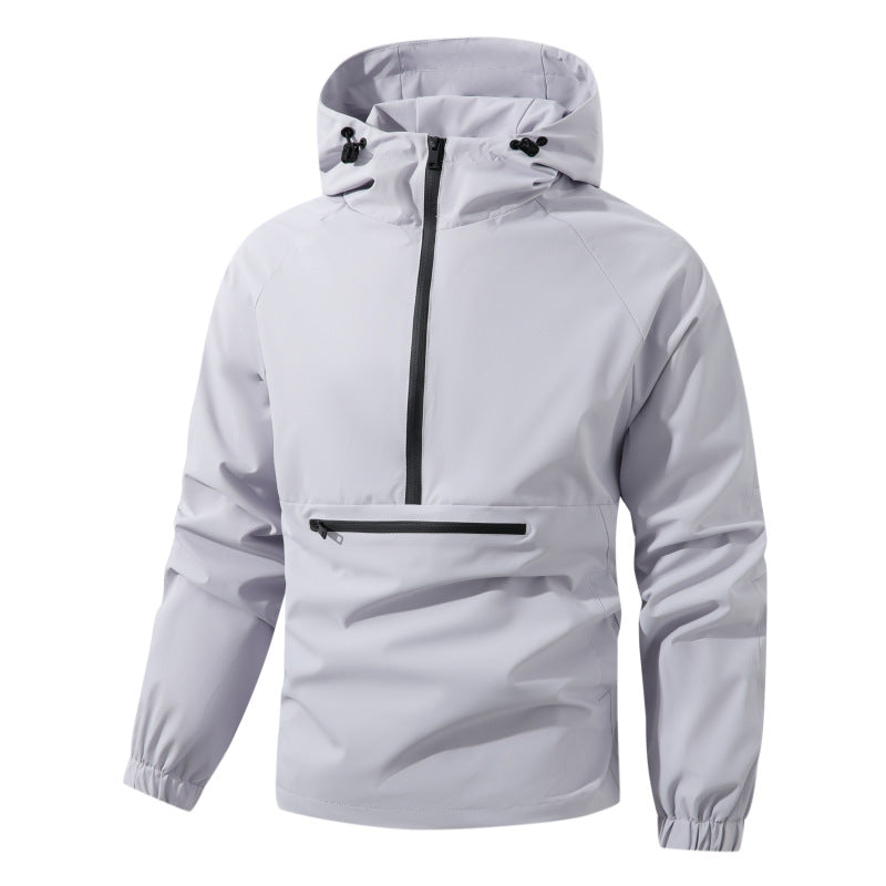 Herren Softshell-Anorak mit Kapuze, halbem Reißverschluss und wasserdichter Fronttasche Drune