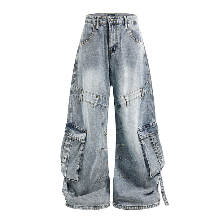 Damen weite Denim-Cargo-Culottehose mit hoher Taille und Multifunktionstaschen Drune