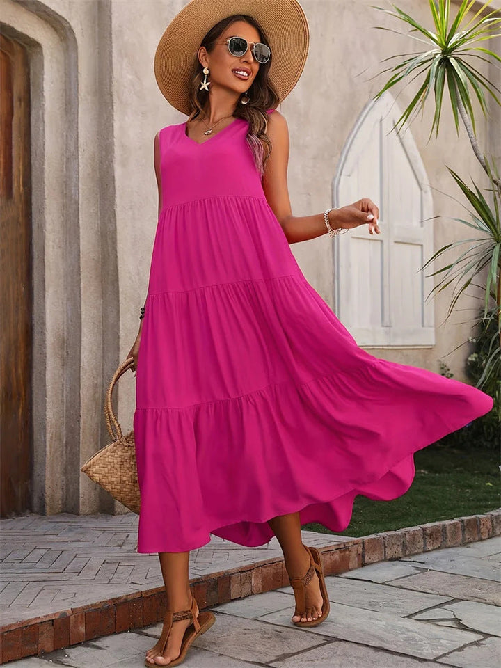 Damen Maxikleid mit lässigem Schnitt und Volantdetails Drune
