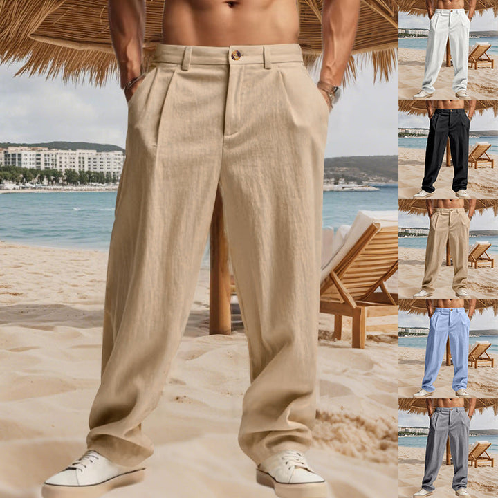 Herren nan elegante Bundfaltenhose aus leichtem Baumwollmix mit geradem Schnitt und Gürtelschlaufen Drune