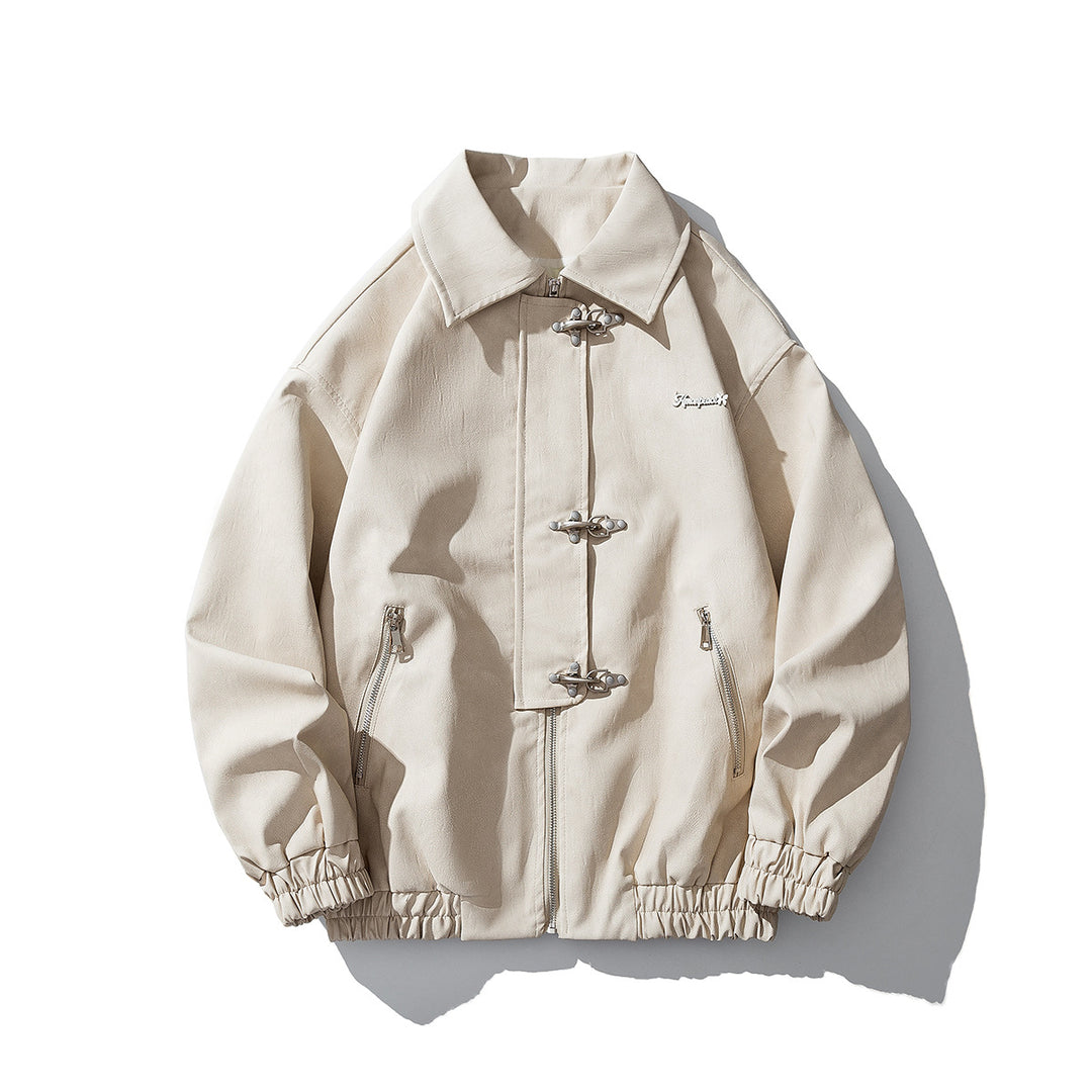 Herren Oversize Veloursjacke mit markanten Metallverschlüssen und Reißverschlusstaschen Drune