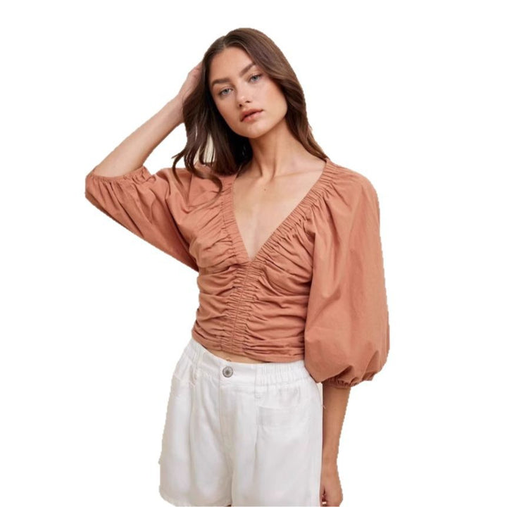 Damen cropped Bluse mit Puffärmeln Drune