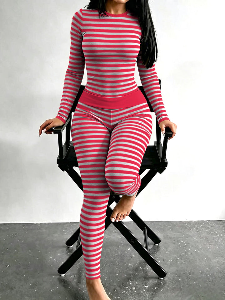 Damen Figurschmeichelndes Stretch-Lounge-Set mit Langarmtop und taillenhoher Leggings Drune