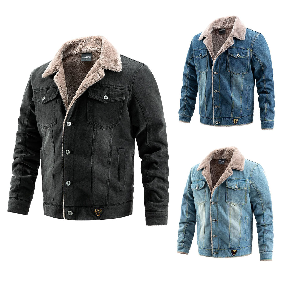 Herren Robuste Denim-Truckerjacke mit Sherpa-Futter und Teddykragen Drune