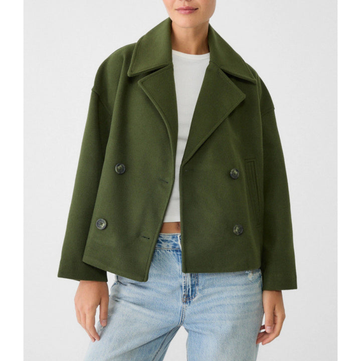 Damen Kurzer Zweireihiger Wollmix-Peacoat mit übergroßem Revers Drune