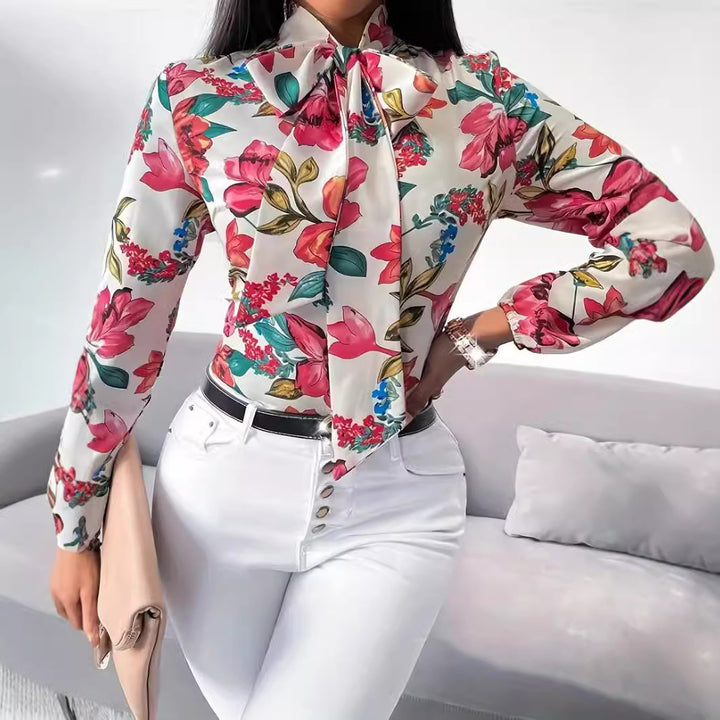 Damen Bluse mit Schleifen-Detail und floralem Design Drune