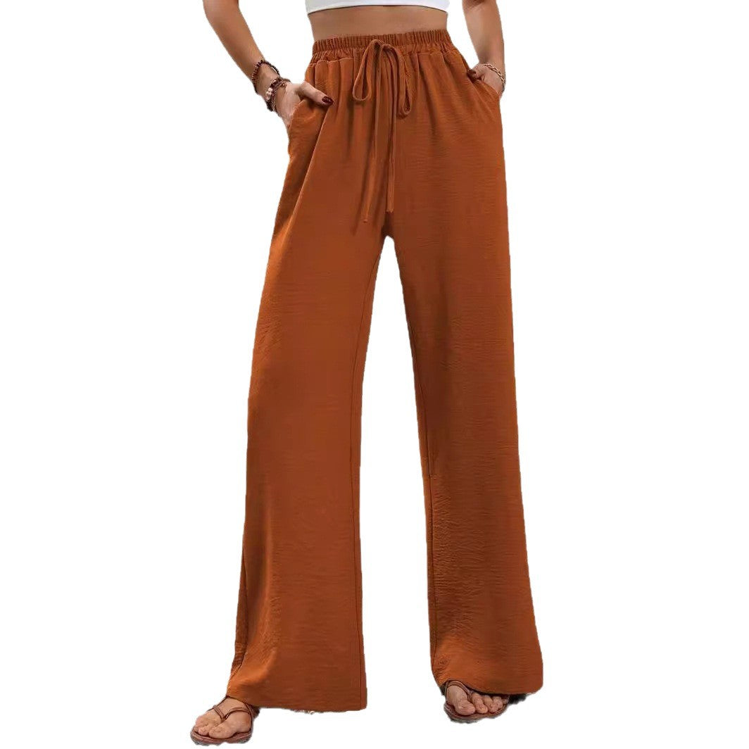 Damen Weite Palazzohose mit hohem Elastikbund, Kordelzug und Eingrifftaschen Drune