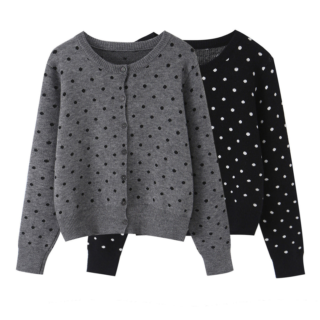 Damen nan feiner gestrickter Rundhals-Pullover mit Pünktchen-Jacquard und kurzem Taillenbund Drune