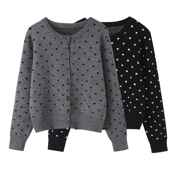 Damen nan feiner gestrickter Rundhals-Pullover mit Pünktchen-Jacquard und kurzem Taillenbund Drune