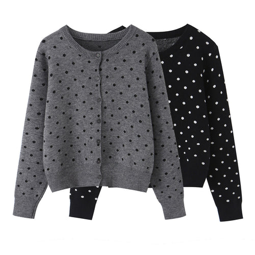 Damen nan feiner gestrickter Rundhals-Pullover mit Pünktchen-Jacquard und kurzem Taillenbund Drune