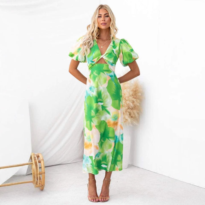 Damen Maxikleid mit floralen Akzenten und effektvollem Cut-Out Drune
