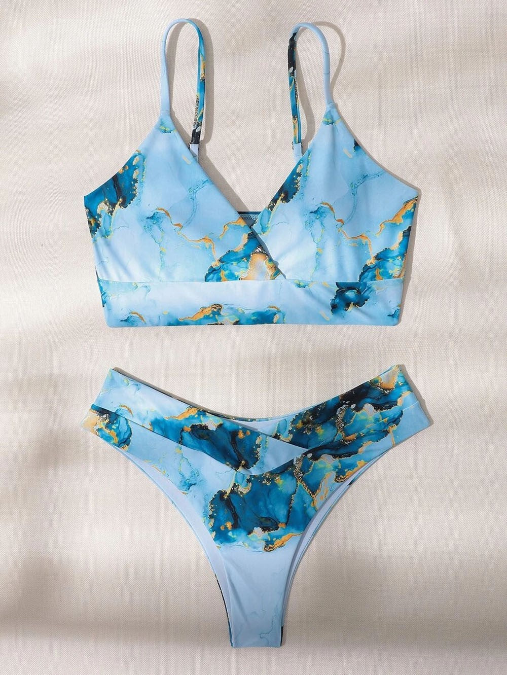 Damen Hoch geschnittenes Bikini-Set mit stylischem Marmor-Print Drune