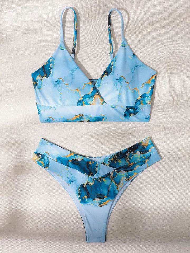 Damen Hoch geschnittenes Bikini-Set mit stylischem Marmor-Print Drune