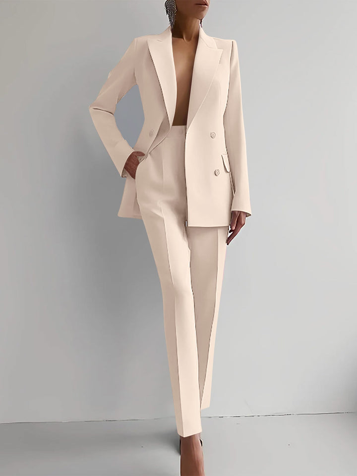 Damen elegantes Zweiteiler-Anzug-Set mit tailliertem Blazer und schmalen Hosen Drune