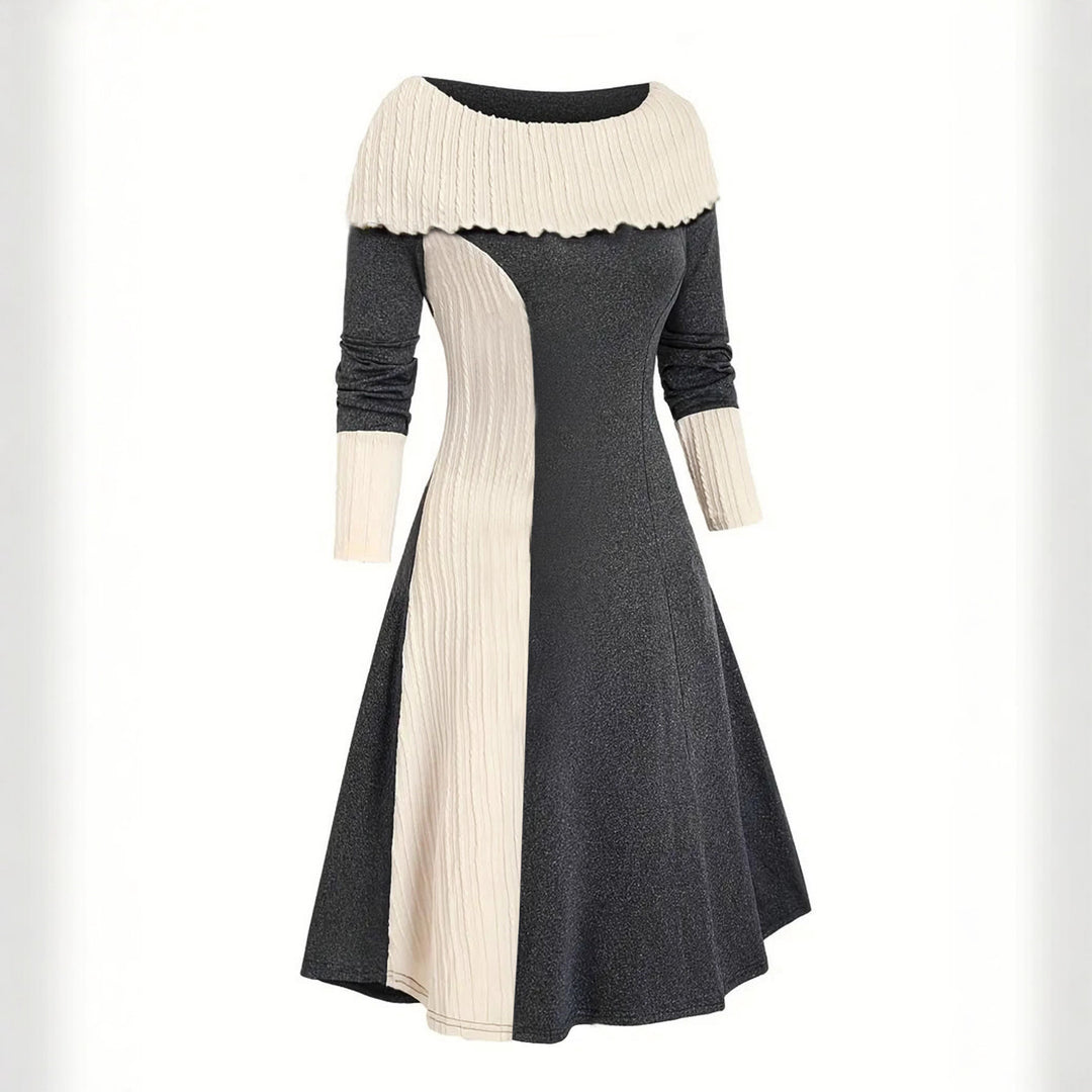 Damen Kleid mit asymmetrischem Schnitt und Volantkragen Drune